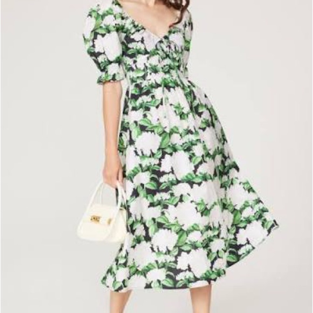 Hill House White & Green Floral Midi Dress
